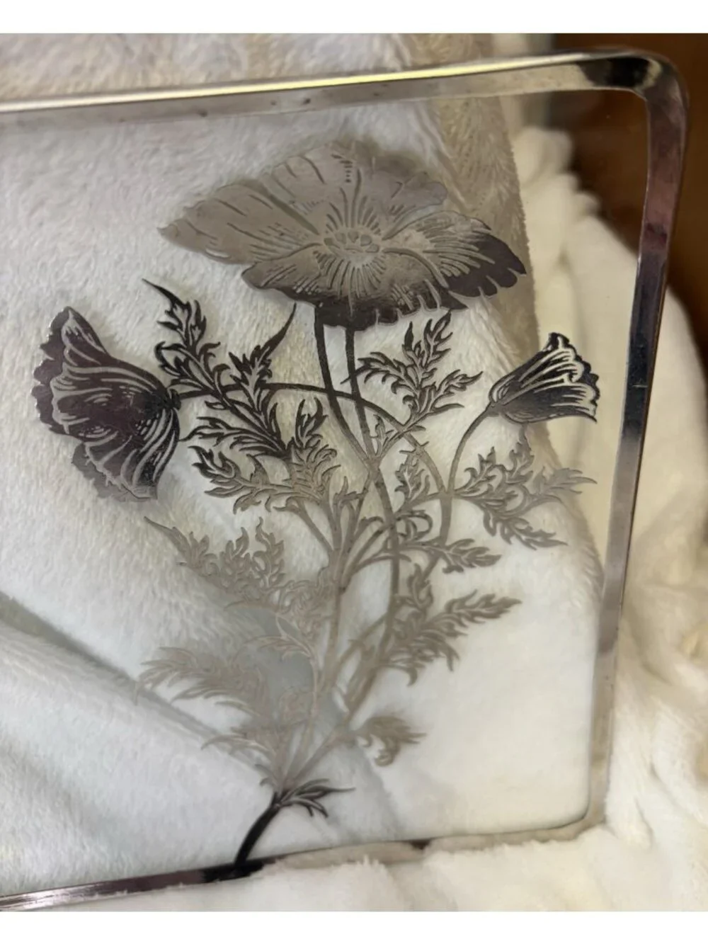 VTG MCM 1950's Silver City Floral Poppy Glass Overlay Platter Horderves Tray